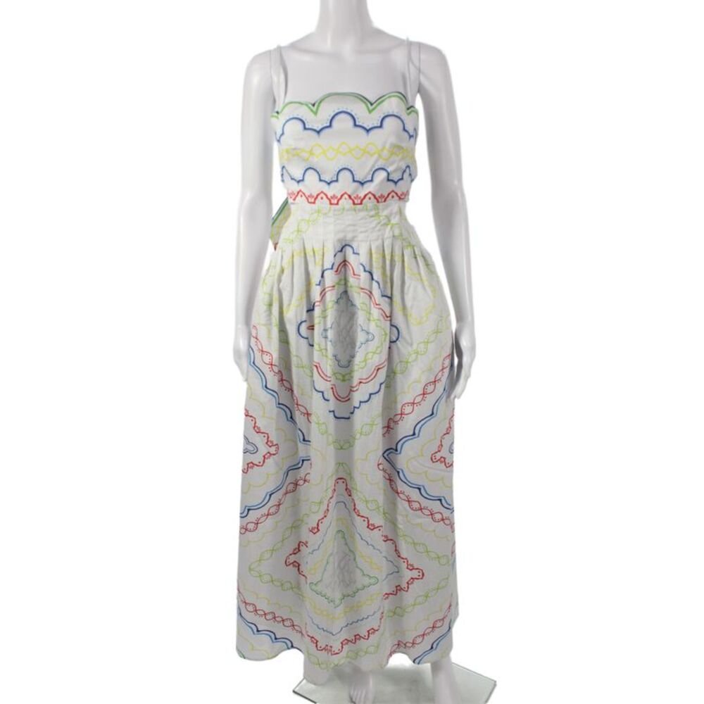 Mary Katrantzou Women Maxi Dress White Sleeveless Round Neck Geometric Size 6